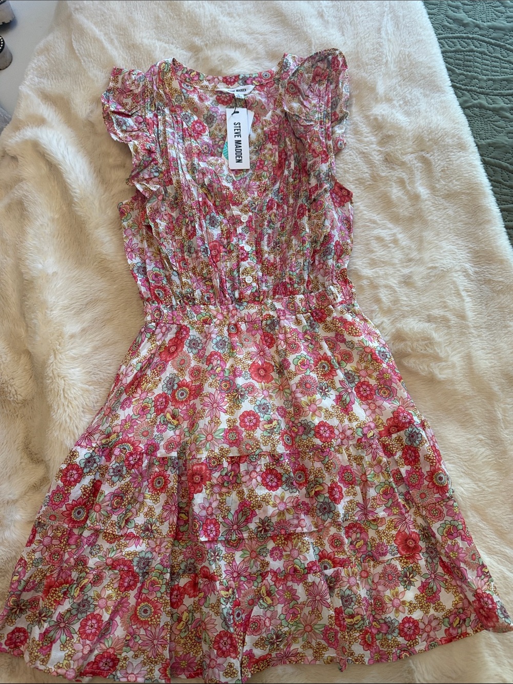 Steve Madden Pink Floral Tiered Mini Dress